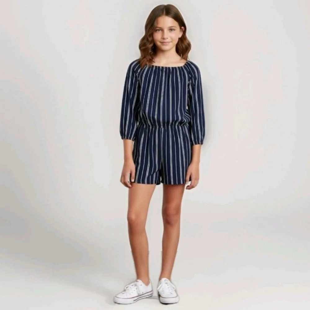 Abercrombie Kids Girls Navy Blue Striped Romper Size 14